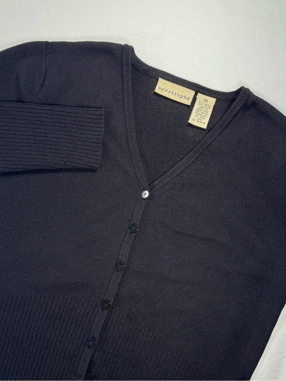 90s Y2K Apostrophe Women’s M Black Knit Button Front Ribbed Cardigan Sweater